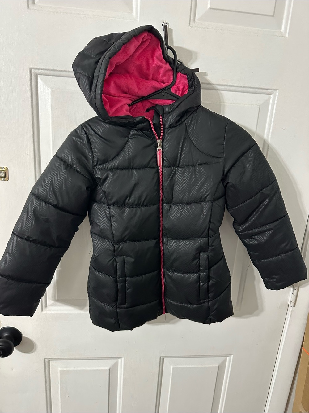 wonder nation Black Hooded Puffer Jacket with Pink Lining